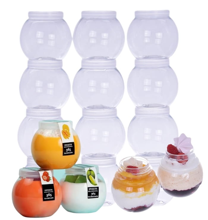 Pucharki plastikowe z przykrywką do deserów  kuliste Ball shape cup 200ml/12szt