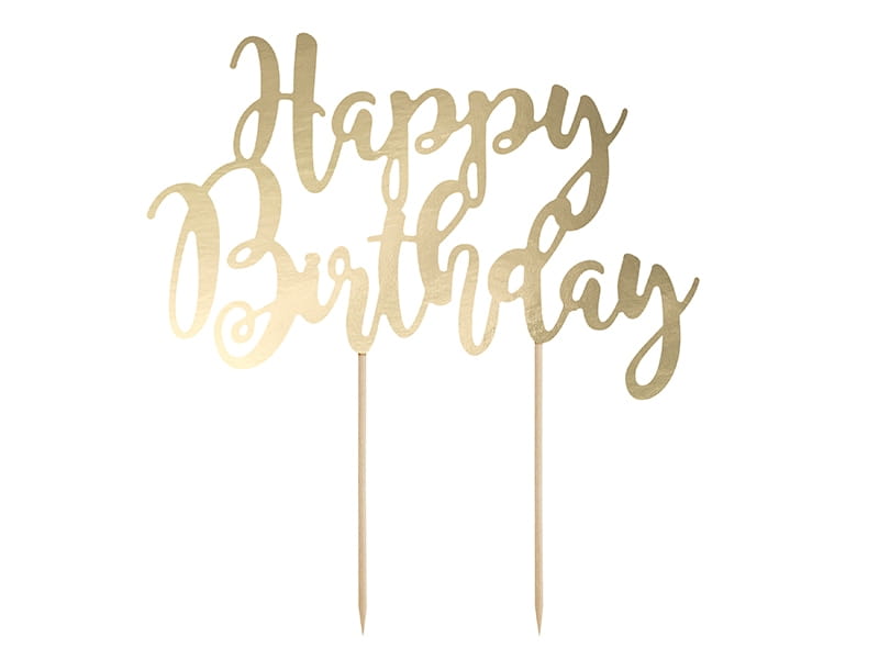 Topper na tort Happy Birthday - Złoty